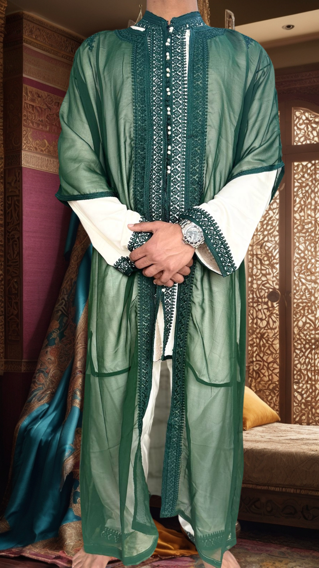 Classy Green Traditional Jabador For Men