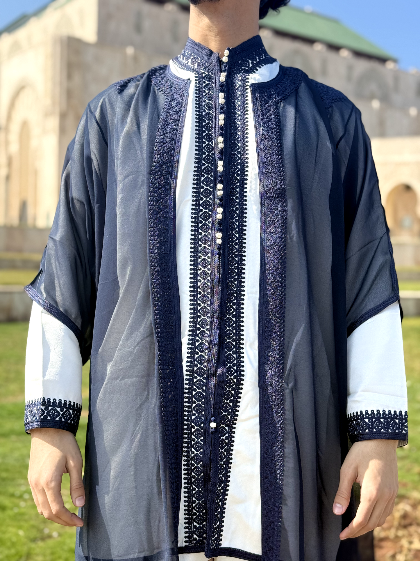 Jabador traditionnel bleu foncé élégant pour hommes